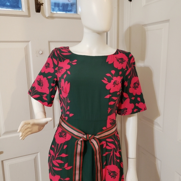 Boden Size 2 Elegant Floral Green and Pink Dress - Picture 3 of 13